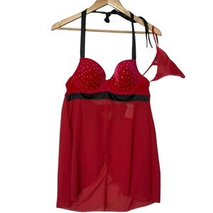 FREDERICK’S OF HOLLYWOOD sz Small Lingerie Set Velvet Padded Bust Halter Neck